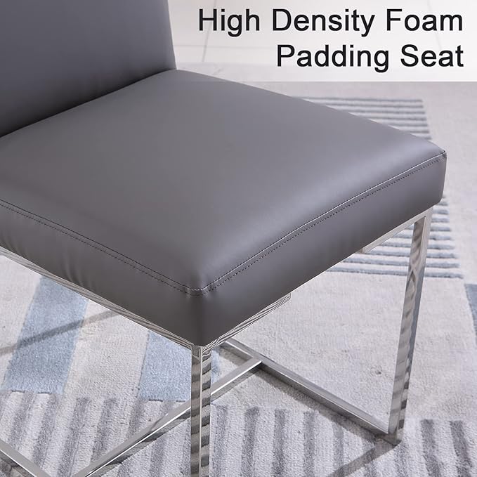 AUZ Grey and Silver PU Leather Dining Room Chairs Set of 4