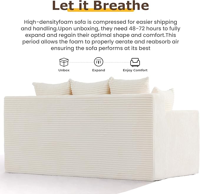 3 Seater Boneless Couch for Living Room, Convertible Futon Sofa Bed Comfy Pull Out Couch with 5 Pillows & Detachable Washable Cover, Upholstered Floor Sofa in A Box, No Assembly Required, Beige