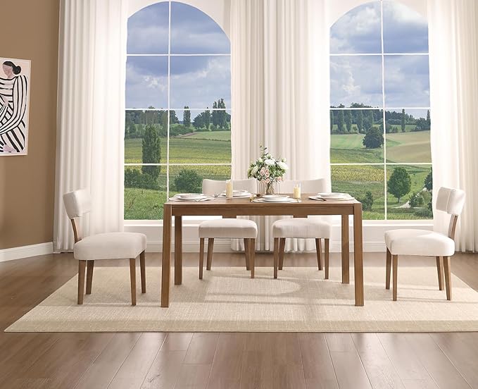 Dining Chairs Set of 2, Upholstered Kitchen Chairs with Mid Back, Modern Recycled Polyester Dining Room Chairs Modern Wood Chairs for Living Room/Home Office/Reception