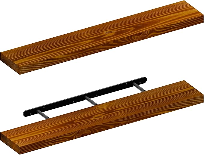 foxsky 36 Inch Solid Pine Wood Floating Shelves for Wall with Hidden Brackets, Rustic Farmhouse Wall Mounted Shelf for Bathroom, Living Room, Bedroom, Kitchen, Office Decor (Honey Oak)