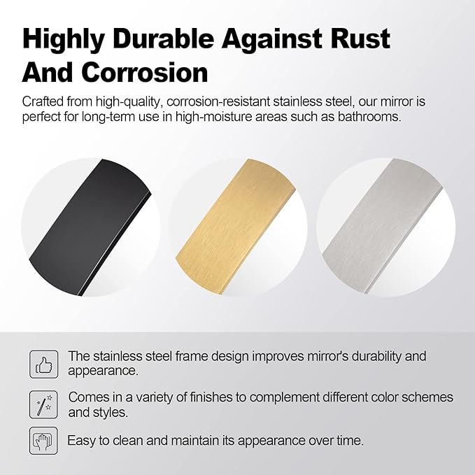 ANDY STAR Arched Mirror, 30 x 36 Inch Brushed Nickel Wall Mirror in Stainless Steel Metal Frame, Arch Top Rounded Corner 1 Inch Deep Set Design Wall Mount Hangs Vertical