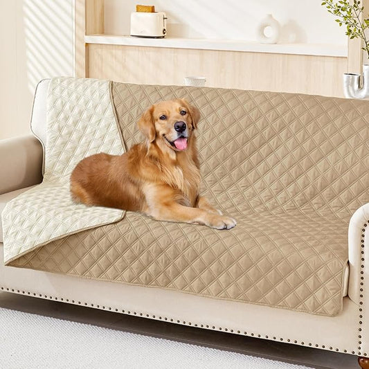 Smiry Waterproof Dog Blanket, Reversible Dog Bed Cover Pet Blanket, Soft Pet Couch Covers for Sofa Washable, Bed Couch Sofa Furniture Protector for Puppy Cat Kids (52"x82", Camel/Beige)