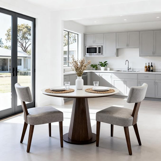 Mid Century Modern Dining Chairs Set of 2 PU Leather Upholstered Side Chairs, Modern Kitchen Armless Parson Chairs Solid Wood Dining Chairs for Kitchen Dining Room, Grey