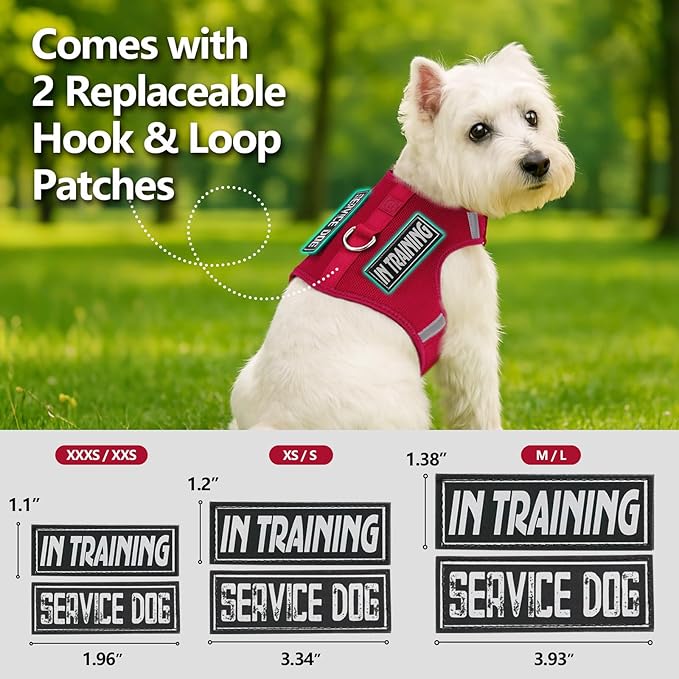 Dog Harness for Puppy – Adjustable Reflective Easy Put On Soft Mesh Vest for Small Dogs with 2 Patches (Burgundy Red,M)