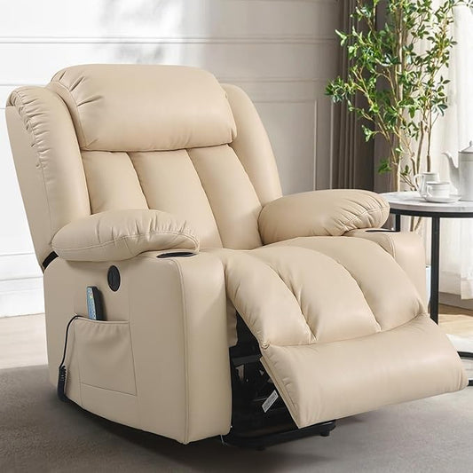 PARKOL Power Lift Recliner Chair for Elderly Breathable Leather Recliner Chair with Massage and Heat for People Limited Mobility (Beige, Small)