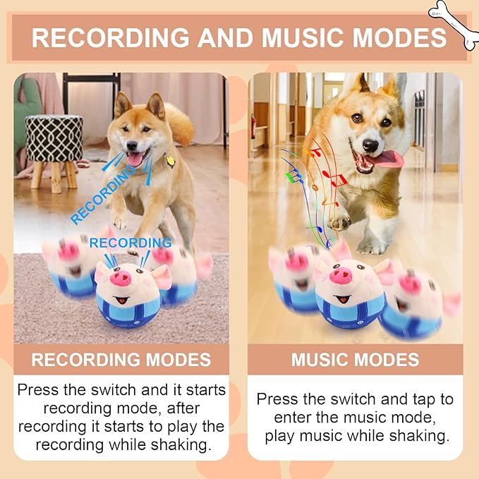 BABORUI Remote Control Interactive Dog Toys Pig, Jumping Squeaky Dog Toys with Recording and Music Modes, Rechargeable Moving Dog Chew Toys for Small/Medium/Large Dogs to Keep Them Busy(Red Pig)