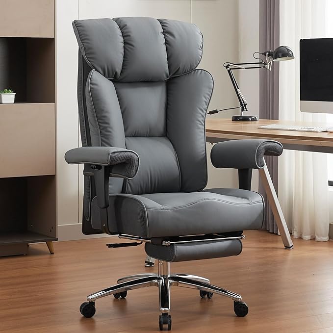 Efomao Desk Office Chair, Ergonomic Office Chair with Adjustable Headrest & Lumbar Support, PU Leather Back Computer Desk Chair for Home Office or Gaming, Swivel Height Adjustable Task Chair