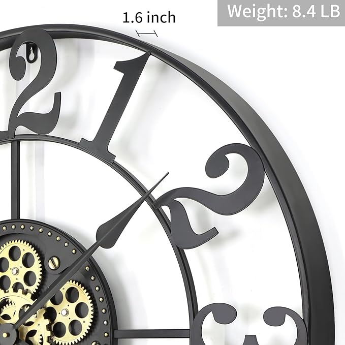29 Inch Large Wall Clocks for Living Room Decor with Moving Gears,Large Wall Clock Industrial Steampunk,Oversized Metal Analog Wall Clocks for Farmhouse Home Battery Operated