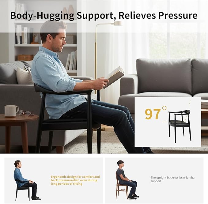 Tomile Upholstered Dining Chair Kennedy Armchair, Mid Century Modern Kitchen & Dining Chairs with PU Leather Cushion Seat, Hans Wegner Elbow Chair for Living Room Bedroom Office (Black Color)