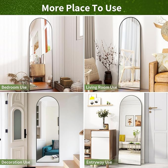 BEAUTYPEAK Arch Mirror Full Length, 59"x16" Wall Mirrors, Full Body Floor Mirror Aluminum Alloy Frame, Suitable for Bedroom, Dressing Room, Black