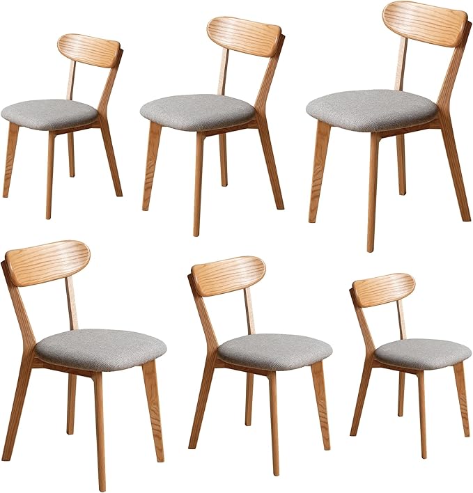Solid Wood Dining Chairs Set of 6 - Gray Padded Upholstered,Heavy Duty Solid Oak Dining Chairs Suitable for Restaurants, Kitchens,Offices,Home or Commercial Use,400 lbs Capacity