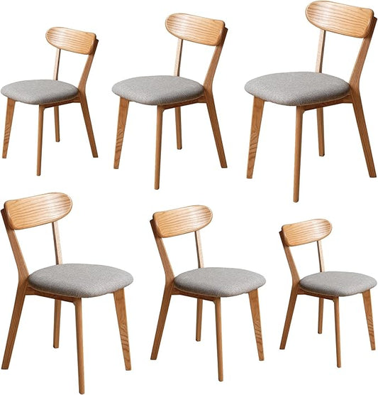Solid Wood Dining Chairs Set of 6 - Gray Padded Upholstered,Heavy Duty Solid Oak Dining Chairs Suitable for Restaurants, Kitchens,Offices,Home or Commercial Use,400 lbs Capacity