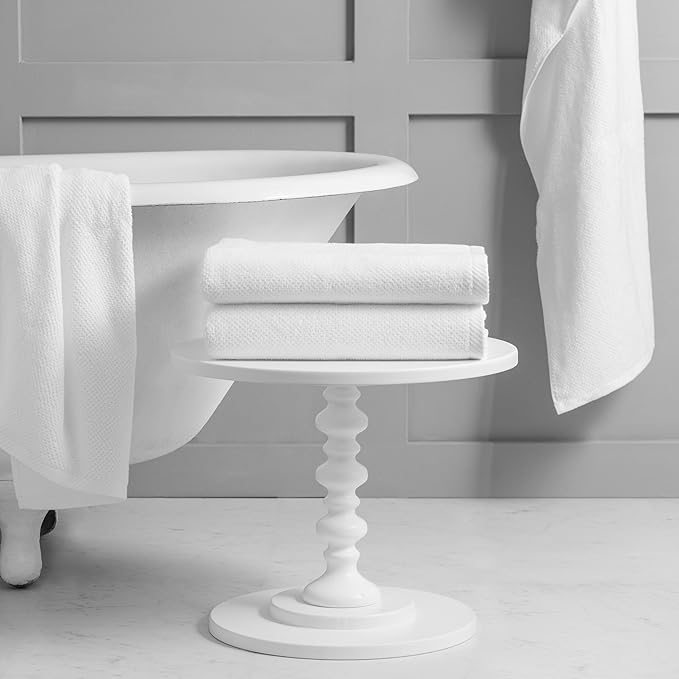 Welhome Franklin 100% Cotton Popcorn Textured Towel Set - 4 Pack Bath Towels, 600 GSM, Soft & Plush, White