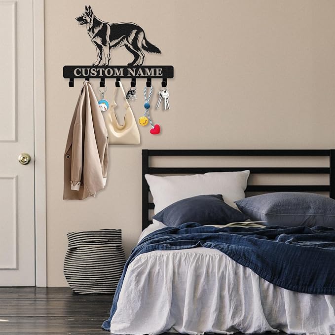 Personalized Dog Leash Holder for Wall - Custom Metal Wall Mount, Dog Leash Hooks, Coat Rack Key Organizer for Entryway