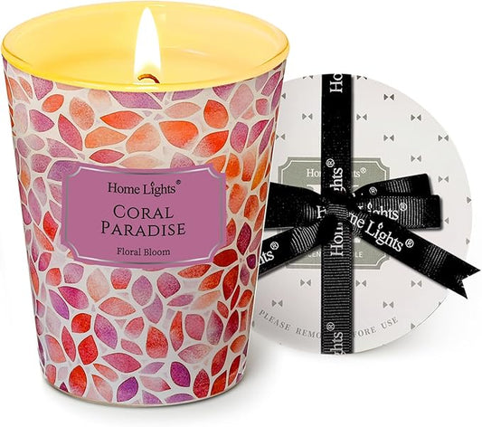 HomeLights Coral Paradise Scented Candles | 6.7oz Soy Candles Bohemian Natural Textures Large Candle Jars | Ideal Candle Gifts for Events, Home Decor Stress, Relief & Relaxation