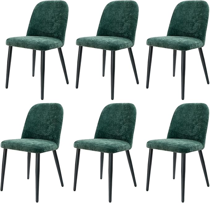 Upholstered Dining Chairs Set of 6, Mid Century Modern Fabric Dining Room Chair High-Back Padded Kitchen Chairs with Padded Seat and Metal Legs for Kitchen Dining Room Restaurant Cafe, Green