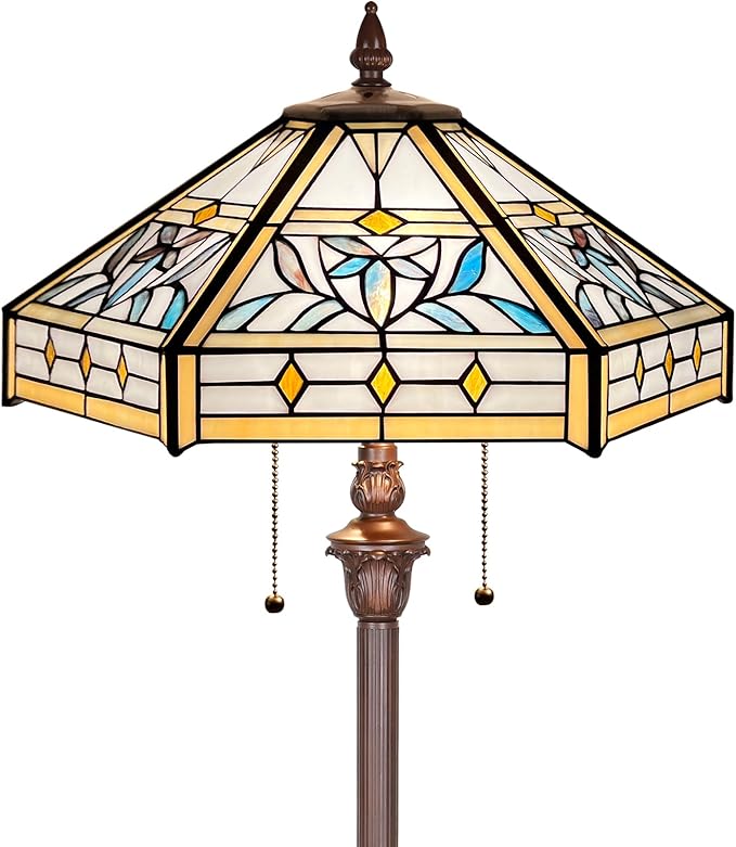 Capulina Tiffany Lamp Stained Glass Floor Lamp 2-Light 16X16X63 Inches Mission Hexagon Tiffany Style Standing Reading Lamp for Living Room Bedroom Home Office