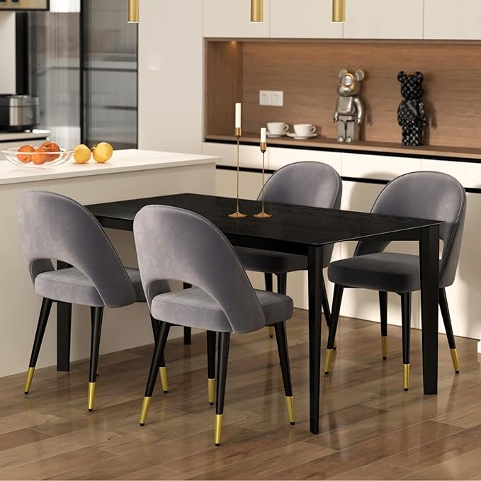 DUOMAY Modern Dining Chair Set of 6 with Open Back, Velvet Upholstered Armless Chair with Metal Frame Side Chair for Kitchen Dining Room Living Room, Grey