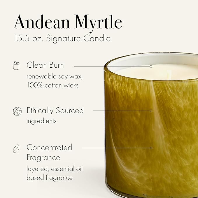 LAFCO New York Signature Candle, Andean Myrtle - 15.5 oz - 90-Hour Burn Time - Reusable, Hand Blown Glass Vessel - Made in The USA