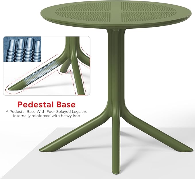 Costaelm Small Patio Table, Outdoor Round Dining Table, Weather Resistant Outside Table for Poolside Deck Lawn Garden Backyard, Olive Green