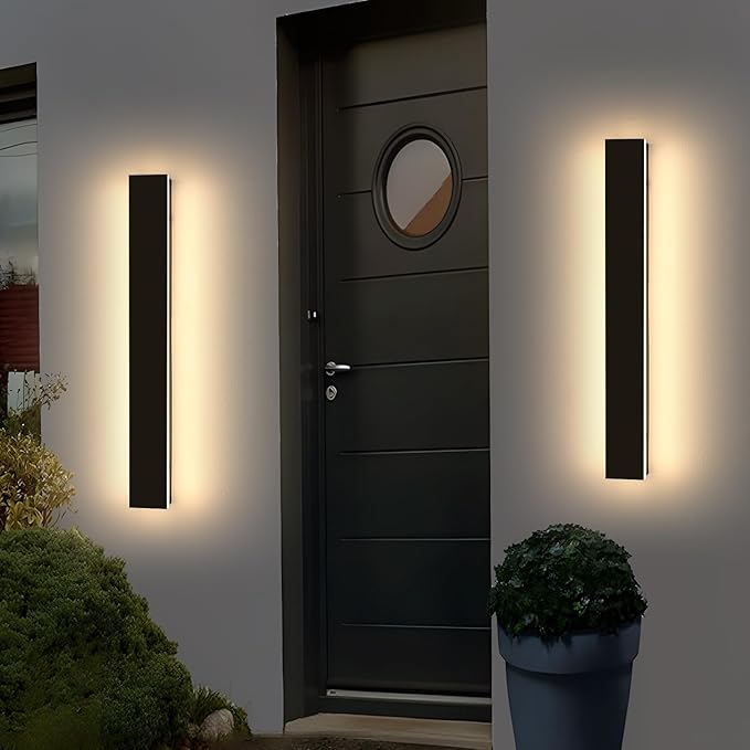 2 Pack 23.6inch Modern Outdoor Light Fixture, 3000K-6000K Dimmable LED Wall Sconce, IP65 Waterproof Black Linear Exterior Lighting for House, Porch, Patio, Garage with Remote Control