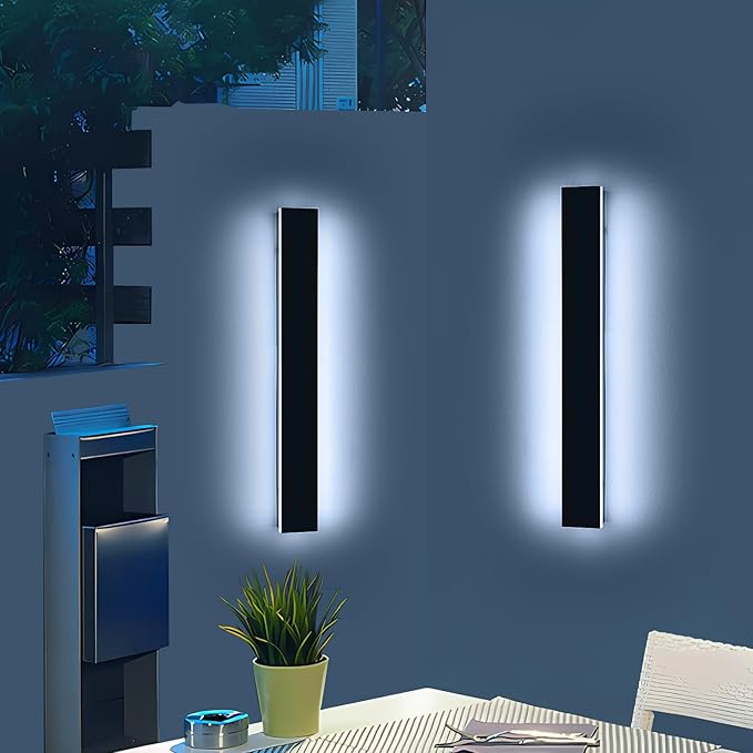 2 Pack 31.4inch Modern Exterior Wall Lights, 6000K Cold White, Outdoor Wall Mount Linear Sconces, 31W, IP65 Waterproof Minimalist Strip Led Lighting for House, Porch, Garage, Garden