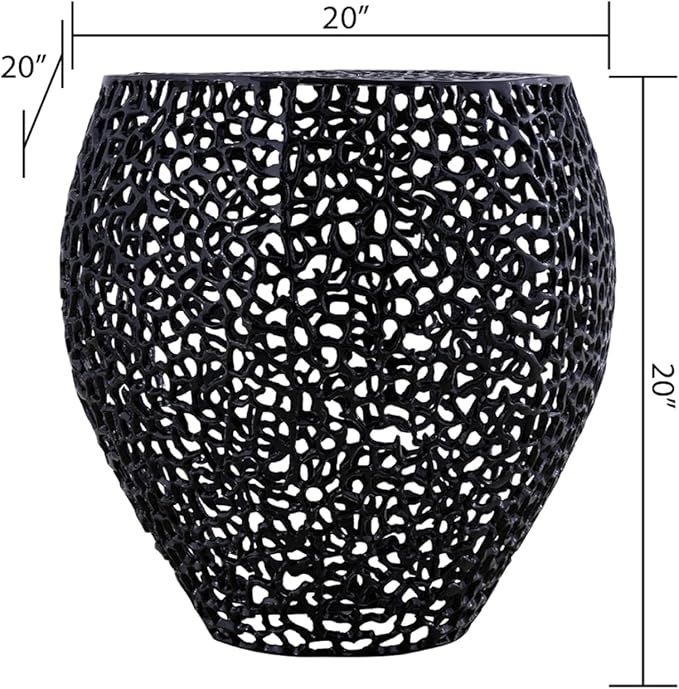 Modern Contemporary Round 20" End Table, Solid Aluminum intrigued Design, Mesh Drink Table, Creative Side Table for Living Room and Bedroom, Casted in Black