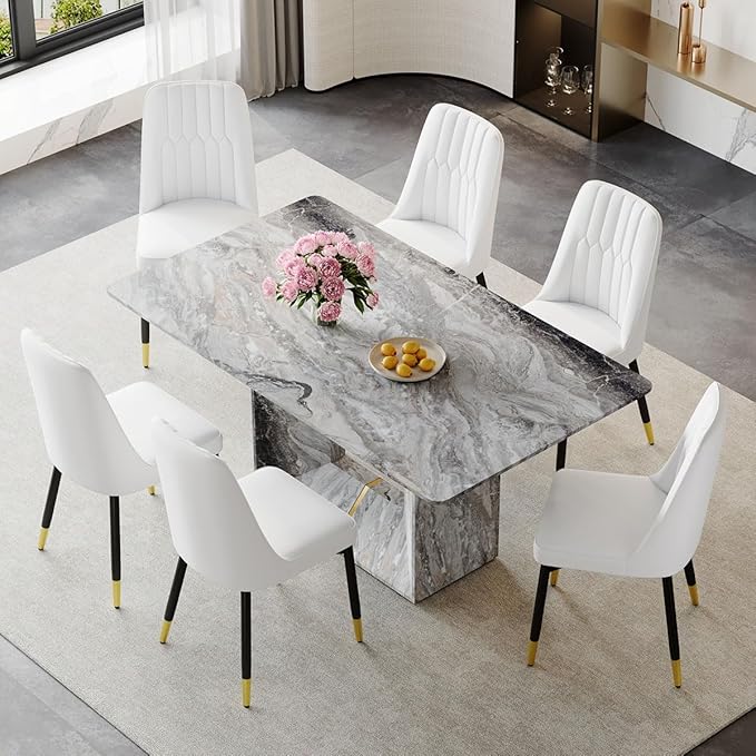 Dining Chairs Set, Modern Dining Chairs, Equipped with PU Leather Backrest Cushions and Black Metal Legs, Suitable for Restaurants, Kitchens, and Dining Room Chairs (White, Set of 8)