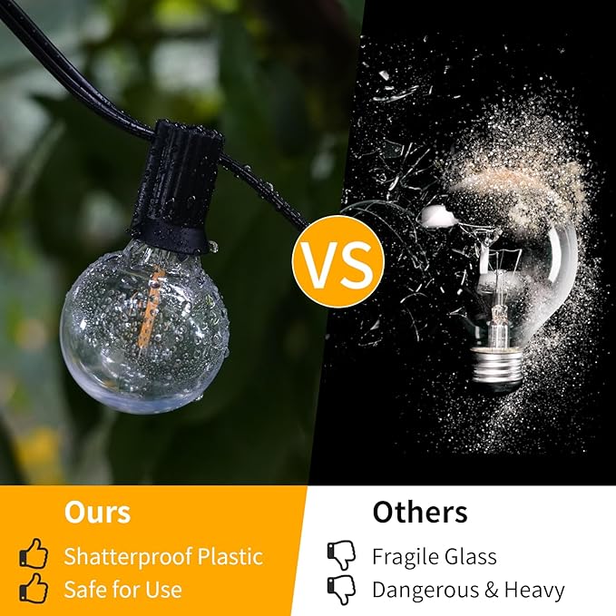 40FT LED Outdoor String Lights Waterproof, G40 LED Globe Outdoor Lights for Patio with 27 Edison Vintage Shatterproof Bulbs, Connectable Backyard Light for Garden, Bistro, Porch, Cafe