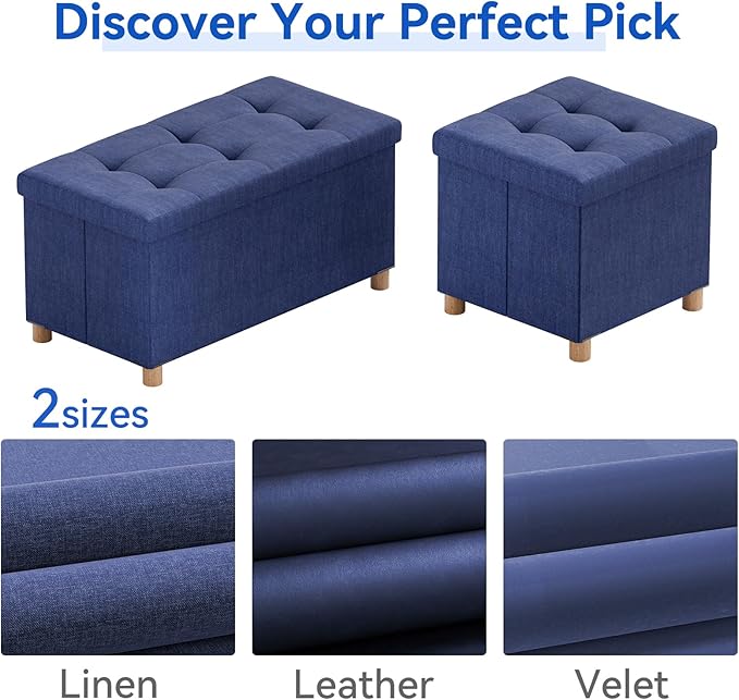 BRIAN & DANY 30 Inches Folding Storage Ottoman Bench, Ottoman with Storage Bench for Bedroom, Living Room, Entryway, Foot Rest with Legs, Blue