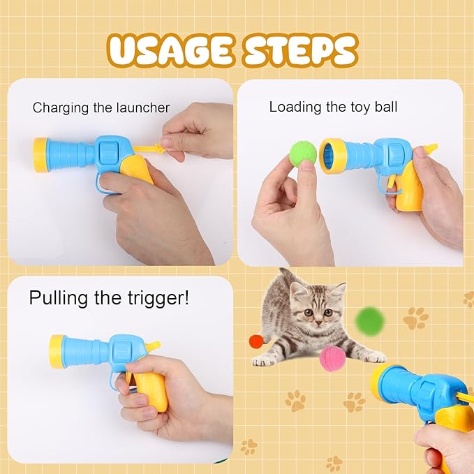 100PCS Cat Ball Toys with 2 Launchers Set, Funny Interactive Cat Toys for Indoor Cats, Adult Cats & Kitten Toys