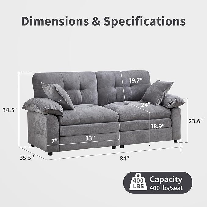 84" Loveseat Sofa, Modern Couches for Living Room,Double-Layer Cushion Cloud Couch with Deep Seat,Super Comfy Chenille Sofas,Sturdy Frame, Easy Assembly for Bedroom, Apartment, Office, Dark Grey