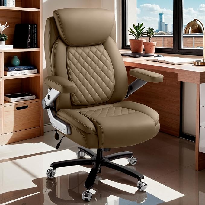 650LBS Big and Tall Office Chair with 5D Flip Arms and Thick Pocket Spring Cushion, Extra Wide Heavy Duty Office Chair with Adjustable Lumbar Support, Large High Back Computer Chair Dual Rubber Wheel