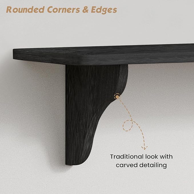 Forbena Wall Mounted Shelves for Bedroom 24 Inches Long, 8 Inch Deep Floating Shelves for Wall, Large Hanging Arched Shelf for Kids Bathroom Living Room Office Decor Plants Books (3-Pack, Black)