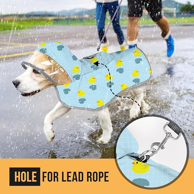 SlowTon Dog Raincoat, Adjustable Dog Rain Jacket Clear Hooded Double Layer, Waterproof Poncho with Reflective Strip Straps and Storage Pocket for Small Medium Large Dogs Puppies (DK L)