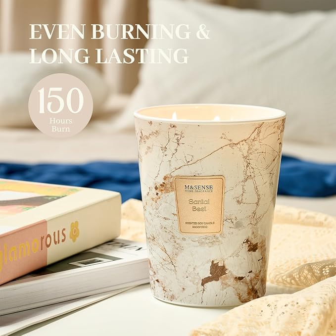M&SENSE Extra Large Candle 35oz 150H Santal Scented Candle, 3 Wick Highly Scented Jar Candle, XL Candles Gift for Stress Relief, Meditation, Yoga
