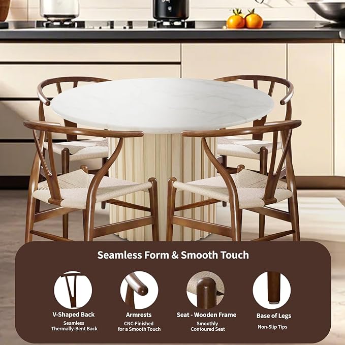 Tomile Wishbone Chair Y Chair, Wooden Dining Chairs Set of 2, Mid Century Modern Chairs with Arms, Solid Wood Weave Seat Kitchen & Dining Room Chairs (Ash Wood - Walnut Color)