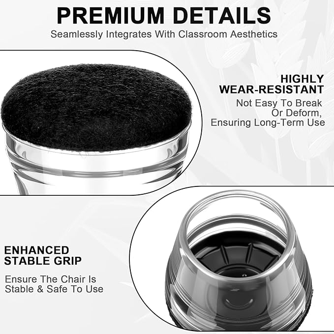 Chunful 32 Pcs Chair Leg Floor Protectors TPE Classroom Chairs & Desks Leg Covers with Quiet Felt Sliders Prevent Floor Scuffs & Scratches Desks Foot Caps Pads Teacher Classroom Supplies (Black)