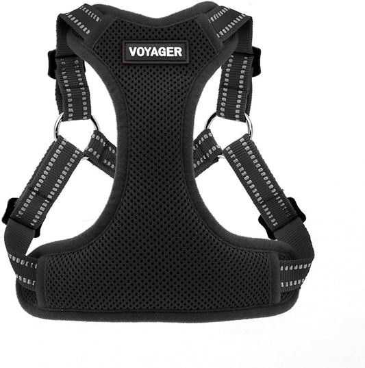 Best Pet Supplies Voyager Adjustable Dog Vest Harness Breathable No Pull Harness for Small, Medium, Large Dogs, Heavy Duty Harness for Walking, Jogging, Easy Step-in, Reflective Stripes - (Black), L