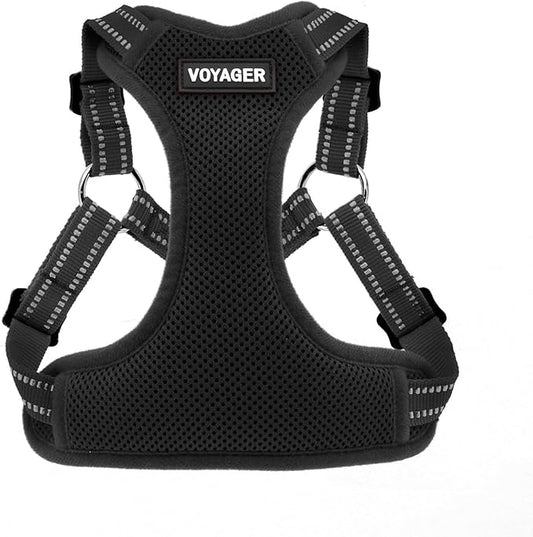 Best Pet Supplies Voyager Adjustable Dog Vest Harness Breathable No Pull Harness for Small, Medium, Large Dogs, Harness for Walking, Jogging, Easy Step-in, Reflective Stripes - Black, XS