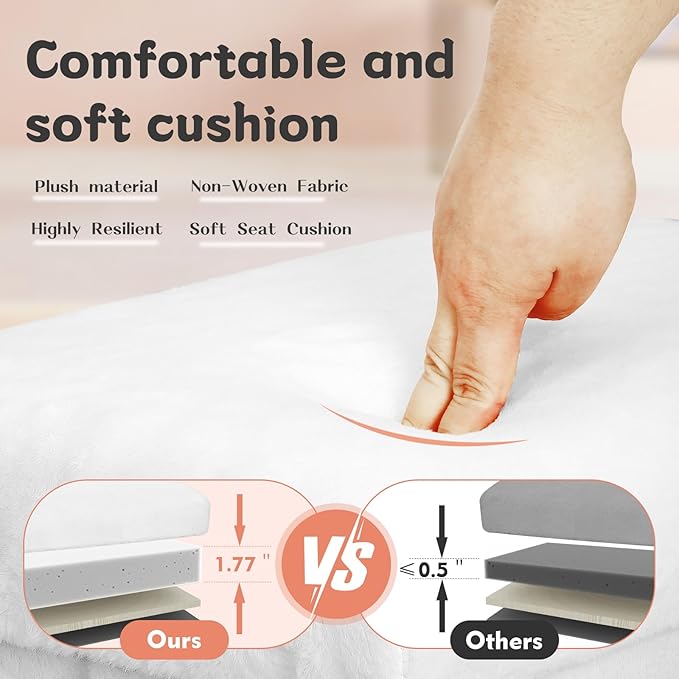 Storage Ottoman Cube, Small Ottoman with Storage with Thicker Furry Padded Seat. Folding Soft Fur Foot Rest Stool for Living Room Bedroom, Holds Up to 300 lbs, 17x13x13IN (White)