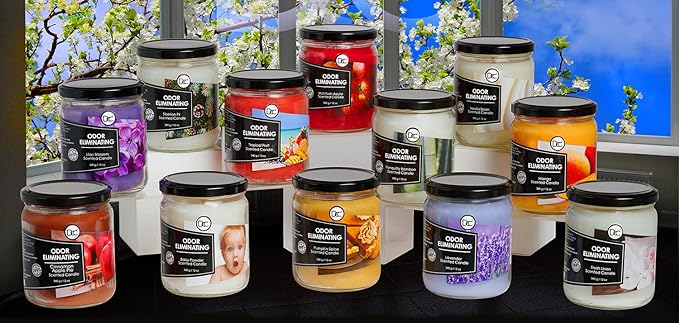 Fresh Linen Two Pack Odor Eliminating Highly Fragranced Candle - Eliminates 95% of Pet, Smoke, Food, and Other Smells Quickly - Up to 80 Hour Burn time - 12 Ounce Premium Soy Blend