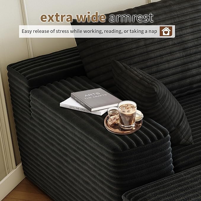 107.5" Cloud Modular Sectional Sofa with 1 Ottoman,Modern Minimalist Upholstered Couches, Comfort U Shaped Sofa for Living Room,Deep Seat Corner Couch，No Assembly Required (Black,Right Facing Chaise)