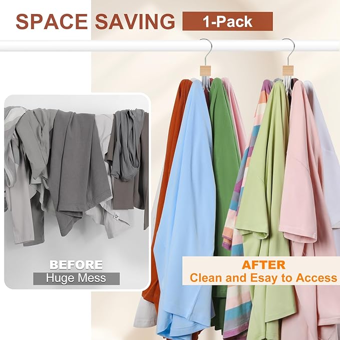 TOPIA HANGER Hoodie Hangers with 6 Wood Balls, Purse Hanger, Scarf Hanger, Wooden Closet Hooks, Handbag Organizer, Bra Hanger, Accessory Organizers for Scarf, Tanktop, Hat, Sweatshirt CT81N