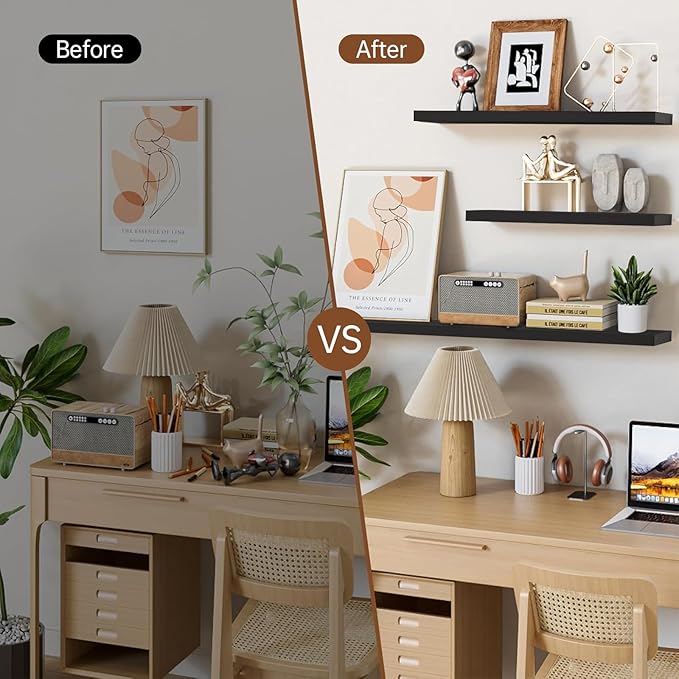 BAYKA Floating Shelves for Wall, 22.5 inches Black Wall Shelves for Bathroom, Bedroom, Living Room, Kitchen & Book, Hanging Display Decor Organizer Shelf with 22 lbs Capacity