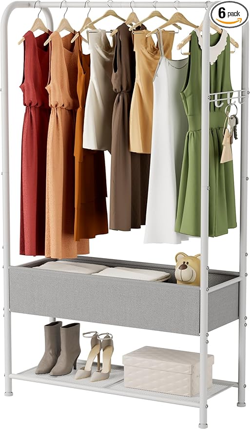 SINGAYE Clothes Garment Coat Rack Drying Clothing Racks Metal Freestanding for Hanging Clothes Portable Closet for Laundry Bedroom White
