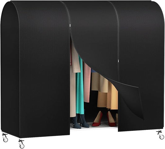 Zilink 72" Garment Rack Cover Dustproof Breathable Clothes Rack Cover Large Garment Bags Protector Cothing Rack with Cover with 2 Durable Zippers for Garment Rack, Black, (Rack Not Included)