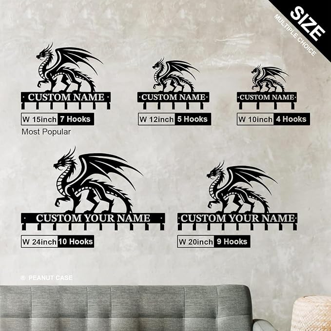 Personalized Evil Dragons Keys Hooks,Custom Name Metal Dragons Art Keys Hooks,Metal Dragons Lover Wall Home Storage Decorative Keys Hooks,Key Holder Hooks for Wall (Style F)