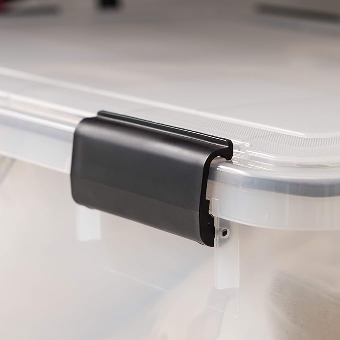 IRIS USA 62.8 Quart Plastic Storage Bin Tote Organizing Container with Durable Lid and Seal and Secure Latching Buckles, 4 Pack