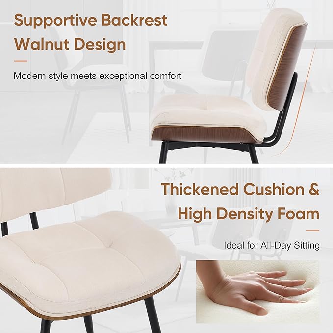 BFZ Dining Chairs Set of 2, Mid Century Modern Kitchen Chairs with Walnut Bentwood Back and Metal Legs, Upholstered Fabric Dining Room Chairs for Kitchen, Living Room